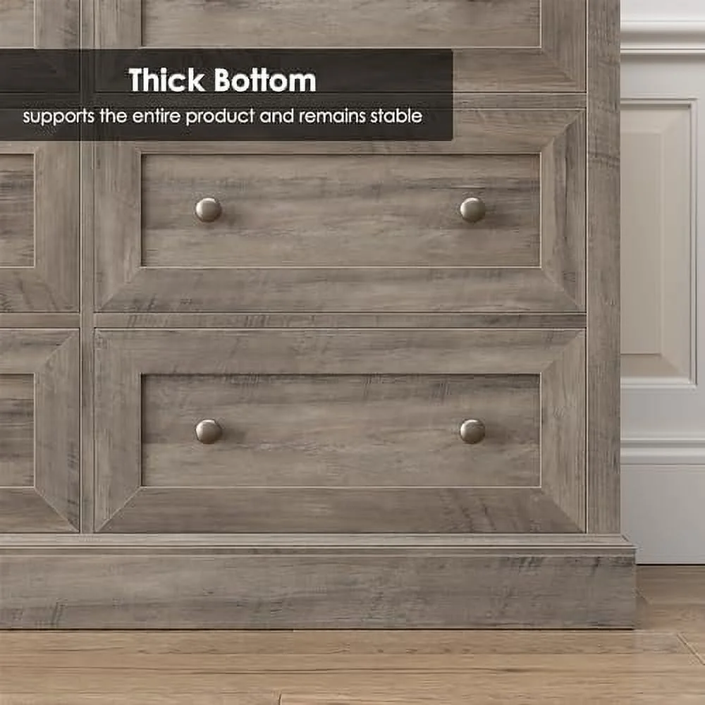6 Drawer Double Dresser  Wood Dresser Chest  Wide Chest of Drawers with Deep Drawers &amp; Mental Double Handles for Hallway Living Room  Wash Gray