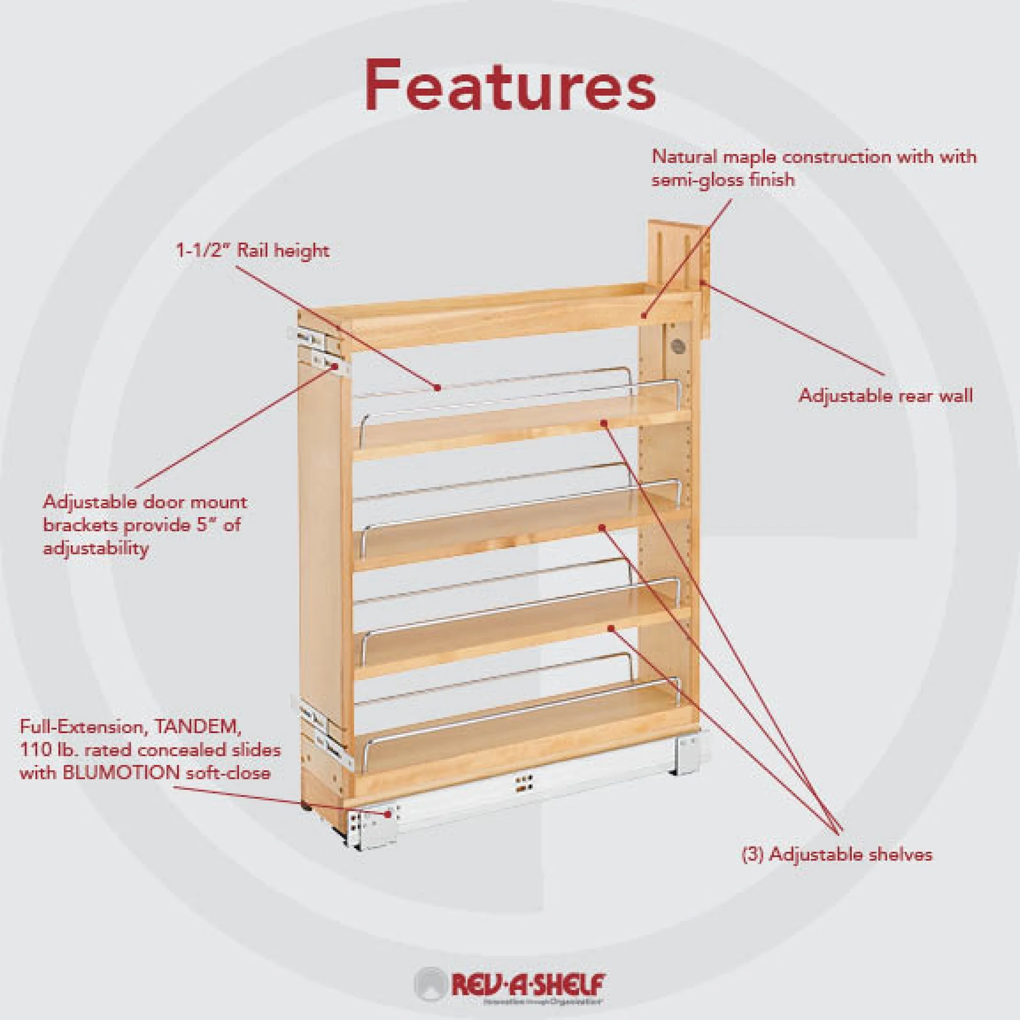 Rev-A-Shelf 5.5" Pullout Cabinet Organizer w/ Soft-Close, 448-BCSC-5C