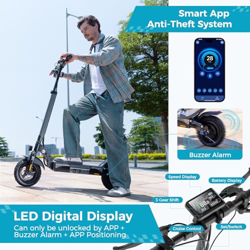 Electric Scooter, 1000W/800W/750W Powerful Motor, 28/25 MPH & 28/25 Miles, 10"/9.3" Pneumatic Tires, Dual Brakes & Dual Shock Absorbers