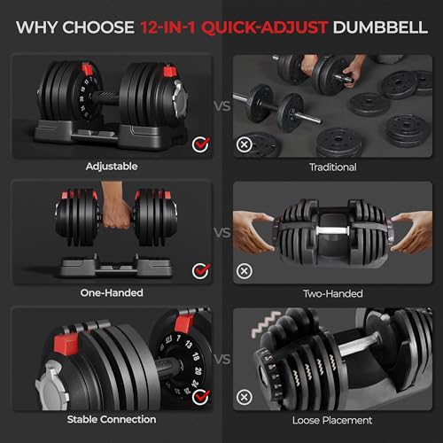 Yaheetech Adjustable Dumbbell Set 28/40/52.5/90LBS Adjustable Dumbbells Fast Adjust Dumbbell Weight Set with Anti-Slip Handle and Tray for Men/Women