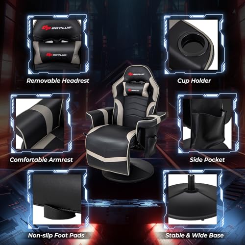 Goplus Massage Gaming Chair, Racing Style Gaming Recliner w/Adjustable Backrest and Footrest