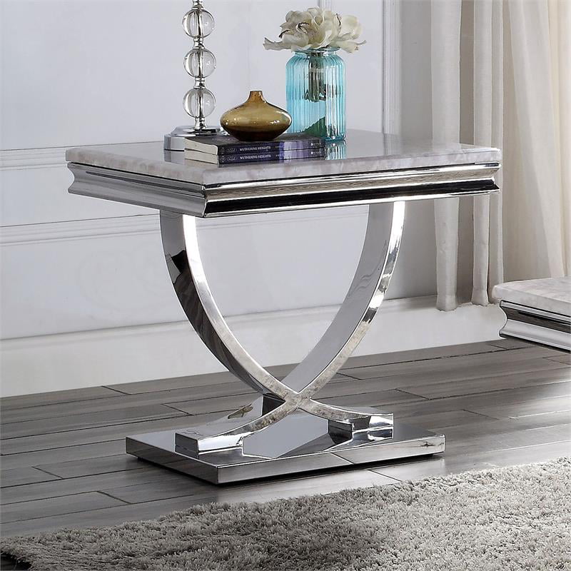 Furniture of America Linke Glam Metal 3-Piece Coffee Table Set in Chrome