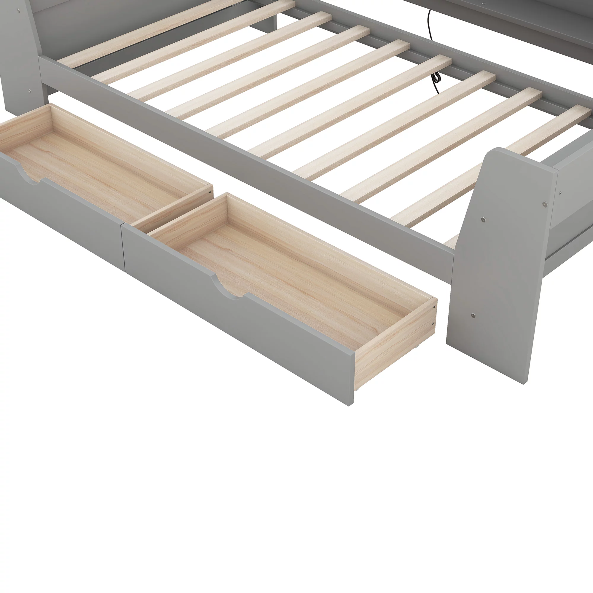 Euroco Twin Size Daybed with Shelf, Drawers and Charging Station, Gray
