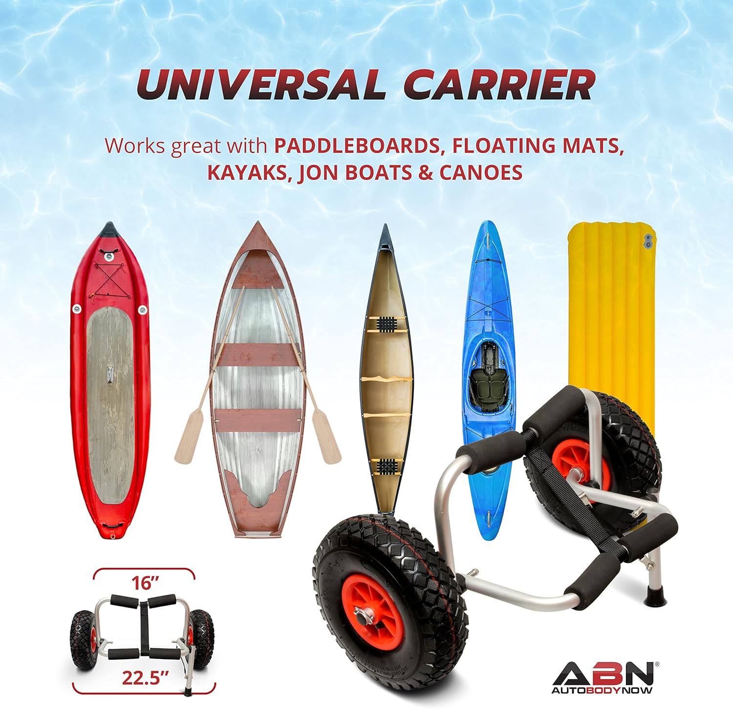 ABN Universal Kayak Carrier 2-Pack – Trolley for Carrying Kayaks, Canoes, Paddleboards, Float Mats, and Jon Boats