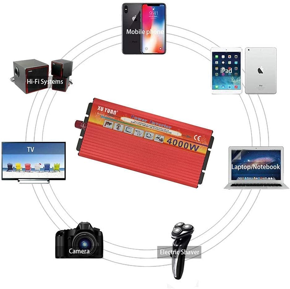 Power Inverter, 4000W Pure Sine Wave Inverter, DC 12V/24V to AC 110V/220V Inverter with 2 AC Sockets and 1 USB Port, 2 Cooling Fans,12vto220v