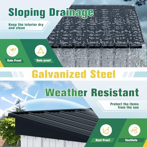 Flamaker Storage Shed Waterproof Metal Garden Shed with Lockable Door Utility Tool Shed Outdoor Storage for Backyard, Patio and Lawn (5 x 3 FT)