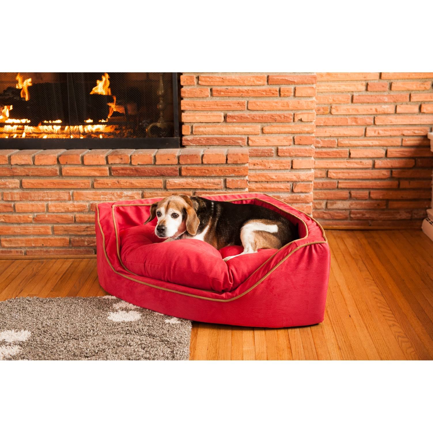 Snoozer Luxury Corner Pet Bed, Small, Red/Camel