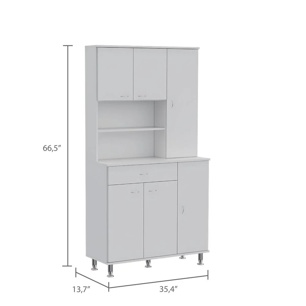 FM FURNITURE Venice 90 Pantry Cabinet with Six Doors White Engineered Wood
