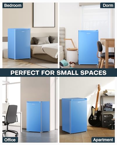 Upstreman 3.2 Cu.Ft Mini Fridge with Freezer, Single Door Mini Fridge, Dorm Fridge, Adjustable Thermostat, Mini Refrigerator for Bedroom, Office
