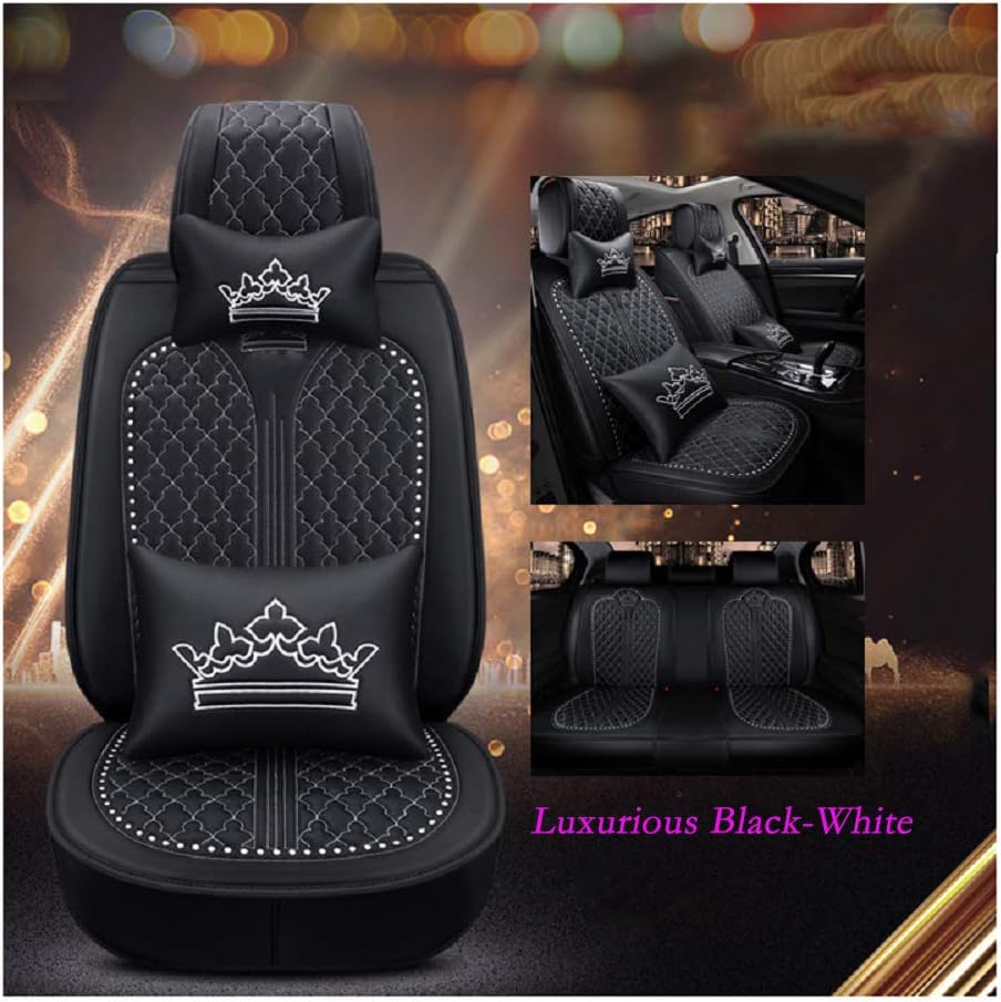 Luxury Auto Car Seat Covers 5 Seats Full Set Universal Fit (Luxurious Black-Pink)