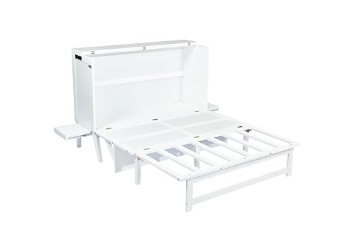 Queen Murphy Bed with Desk and Removable Shelves on Each Side, Murphy Bed Chest Murphy Bed Frame w/USB Port for Home Office, Studio or Guest Room