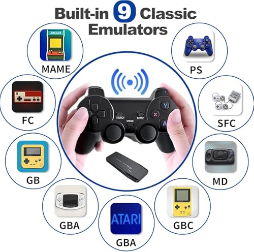 Wireless Retro Game Console, Nostalgia Stick Game Handheld Game Console with 20,000+ Games Built in and 9 Emulators Plug and Play Video Games for Tv