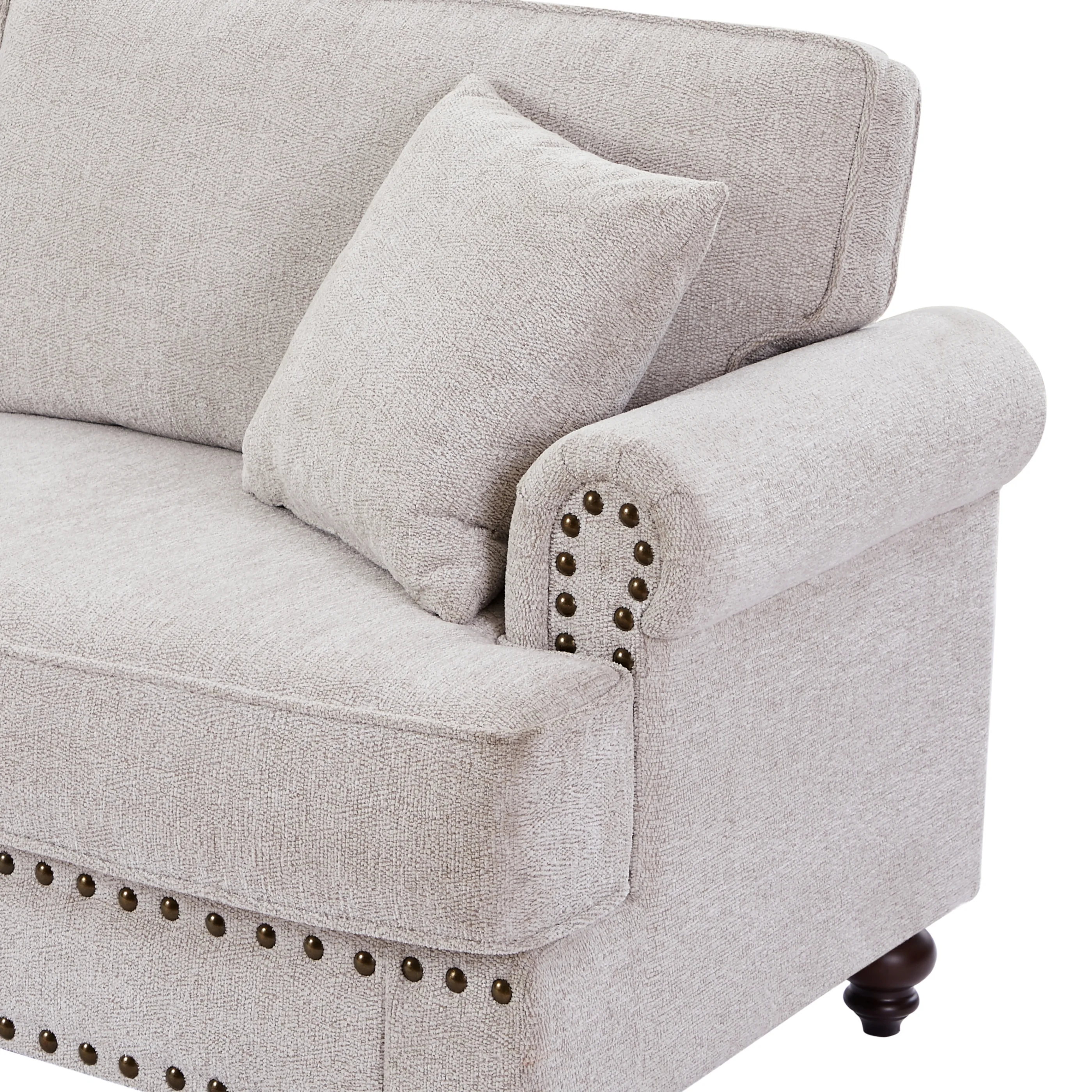 Modern 3 Seater Chenille Upholstered Sofa Couch with Nailhead Trim and Pillows Solid Wood Legs for Living Room Office Apartment