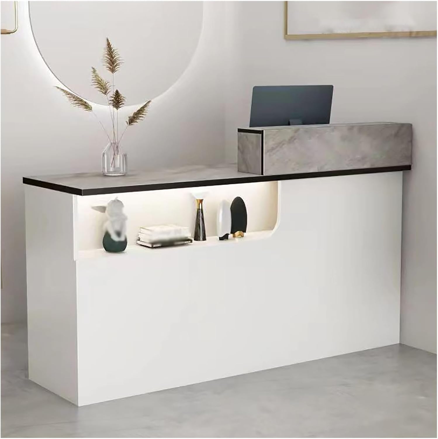 Reception Room Tables with LED Lights, Checkout Counter Desk, Front Counter Desk with Lockable Drawers, Modern Large Counter Table
