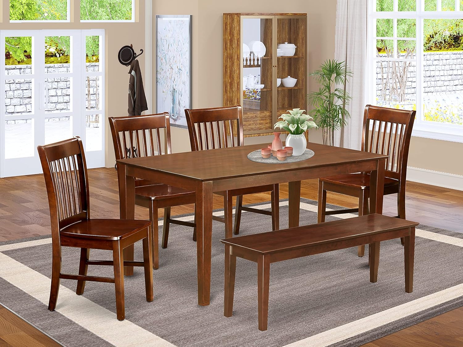 East West Furniture CANO6-OAK-C 6 Pc Wooden Set – 4 Dining Chairs with Linen Fabric Seat and Slatted Back-Rectangular Top and 4 Legs Dining Room