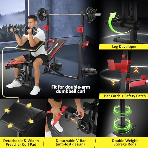 Professional Olympic Weight Bench Set with Squat Rack Adjustable Bench Press with Leg Extension and Curl Heavy-Duty Bench Press Preacher Curl Bench