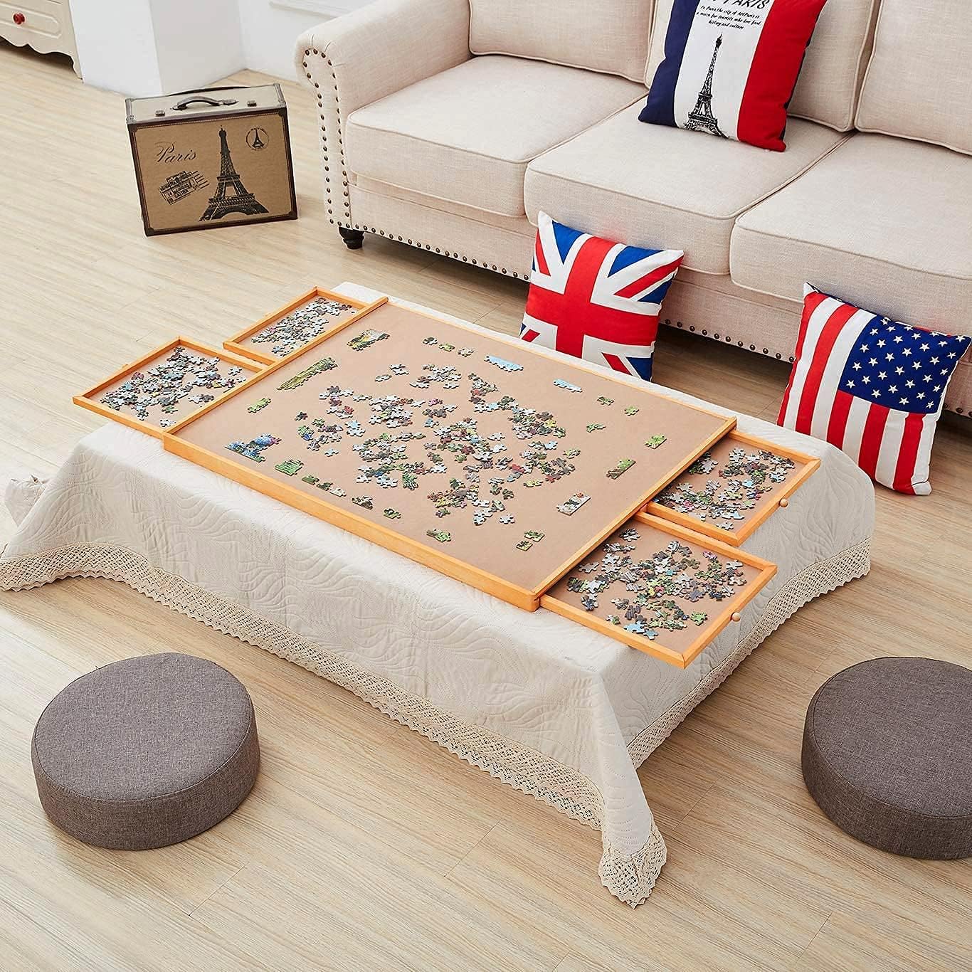 1500 Piece Puzzle Board, 34" x 26", Puzzle Board, Puzzle Table, Puzzle Tables for Adults, Puzzle Boards with 4 Storage & Sorting Drawers