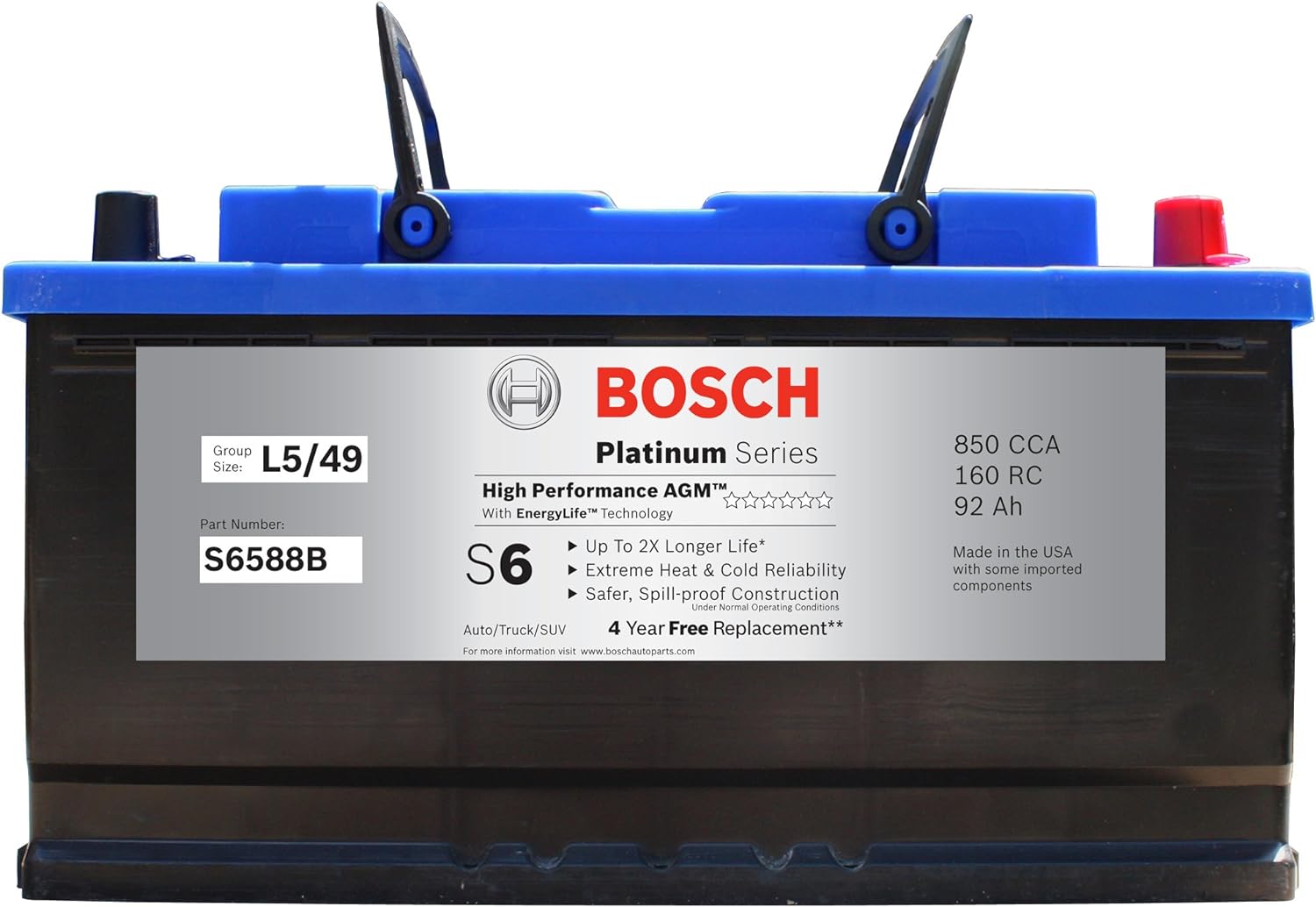 BOSCH S6588B S6 Flat Plate AGM Battery - Smart Home Appliances