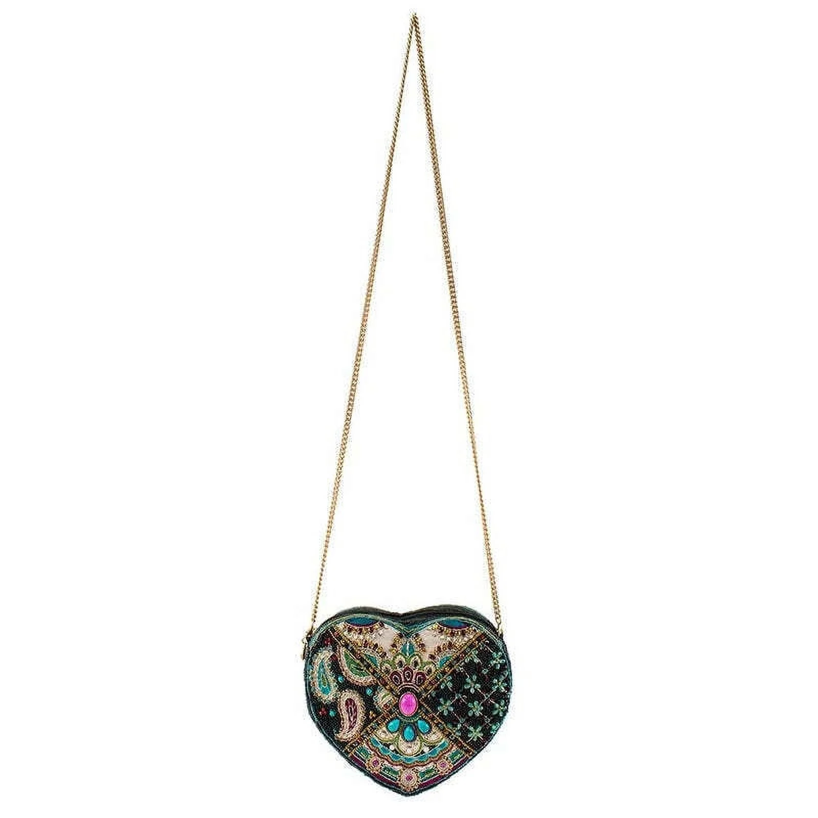 Mary Frances Crazy in Love Crossbody Handbag Heart Embroidered Black Bag New