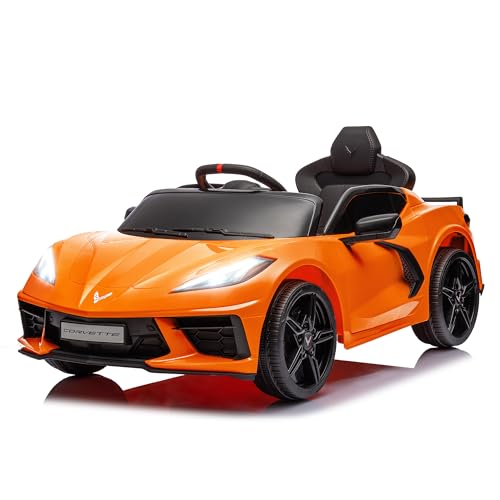 Licensed Chevrolet Corvette C8 12V Kids Electric Car Ride on Car with Remote Control Battery Powered Sports Car, 3 Speeds, Bluetooth, Shiny Dashboard