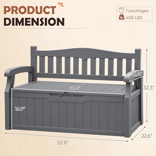 JUMMICO 80 Gallon Resin Outdoor Storage Bench, Large Deck Box with Armrest, Lockable & Waterproof for Garden, Home, Patio, Pools (Black)