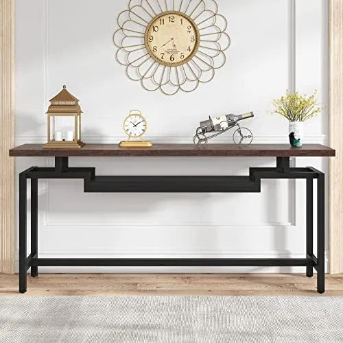 KHBIULIFE 70 inch Sofa Table  Narrow Long Console Table with 2 Tiers  Industiral TV Console Behind Couch Table with  for Entryway  Living Room  Brown
