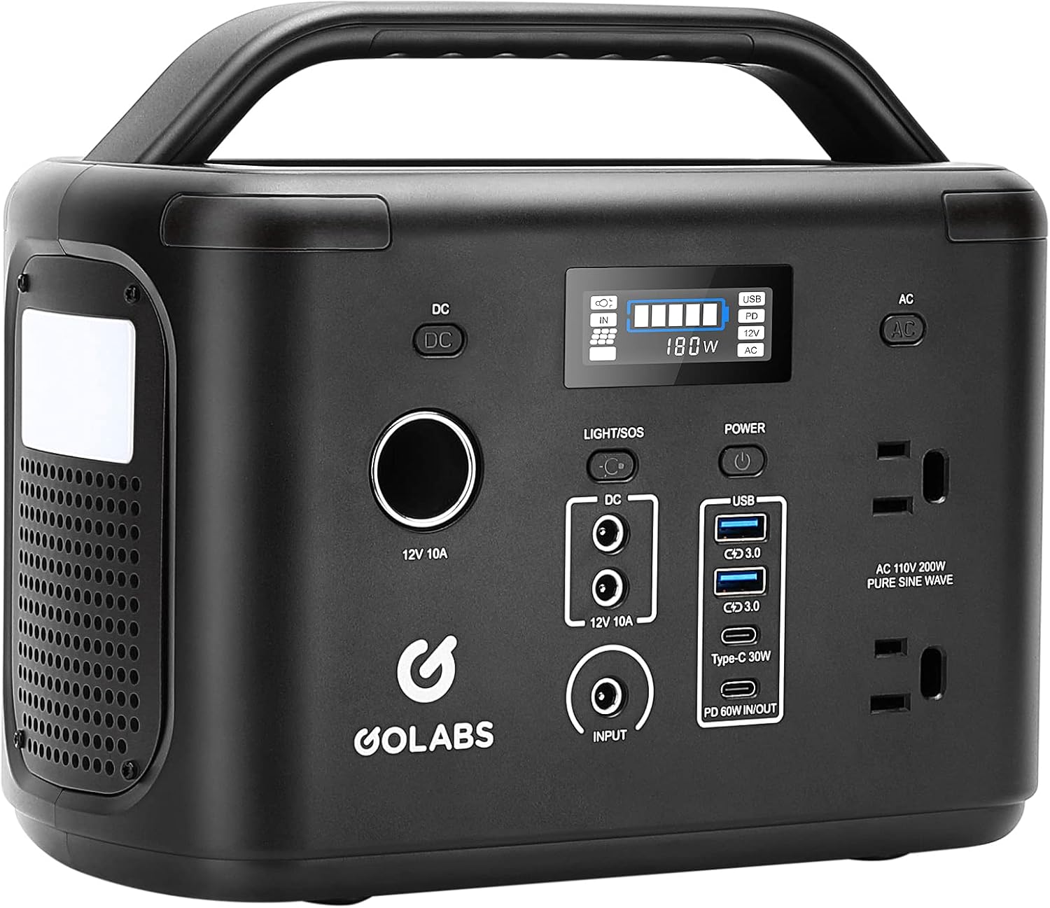 GOLABS i200 Portable Power Station, 256Wh LiFePO4 Battery with 200W Pure Sine Wave AC Outlet, PD 60W Type C QC3.0