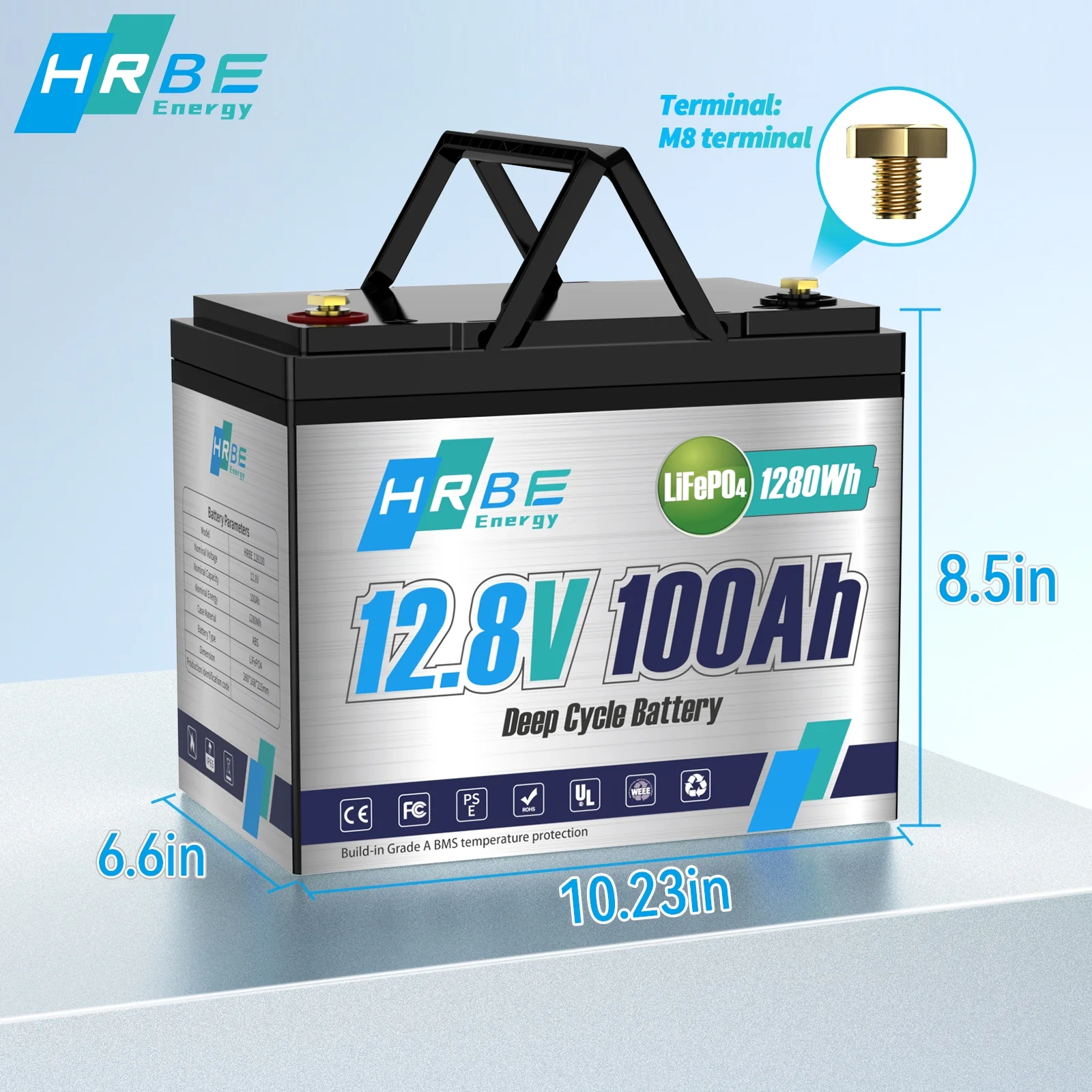 2 Pack LiFePO4 Battery 12V 100Ah with Charger, 8000+ Deep Cycle 100A BMS HRBEENERGY Lithium RV Batteries for Solar Backup Power