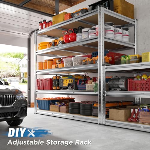 REIBII 48" W Garage Shelving Heavy Duty 3020LBS Storage Shelves 5 Tier Heavy Duty Shelving Adjustable Garage Shelves for Basement, Warehouse