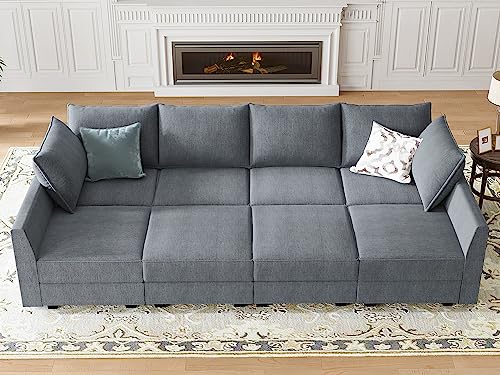 HONBAY Modular Sofa Sectional Sleeper Couch with Ottomans Reversible Sleeper Sectional Sofa Modular Couch with Storage, Aqua Blue