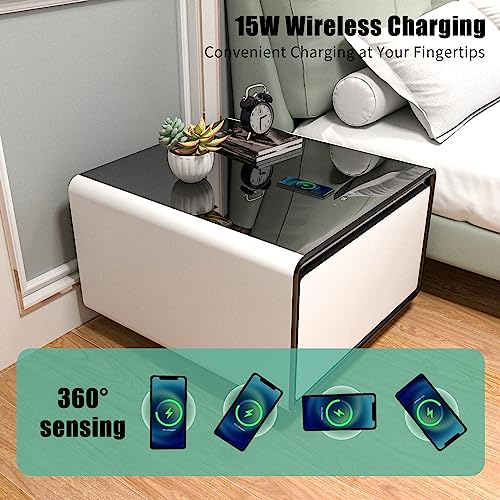 Gynsseh Smart Side Table with Fridge, Smart Nightstand with Refrigerator, Wireless Charger, Induction Light, Touch Screen Control, Power Socket