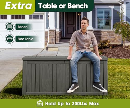 KAMABOKO Outdoor Storage Box, 150 Gallon Large Outdoor Resin Deck Box, Storage Waterproof Boxes Lockable Lid for Garden Tools, Pool Supplies