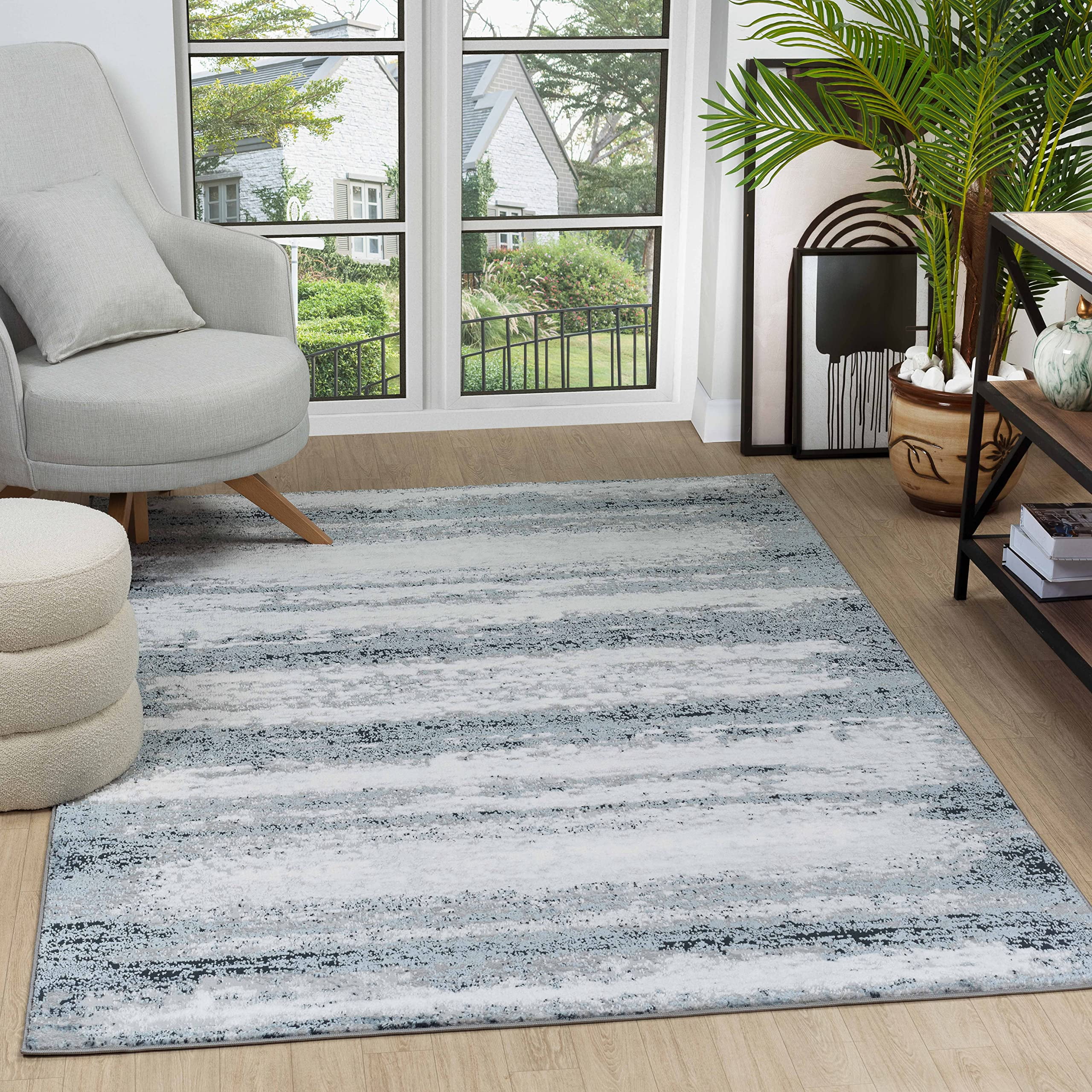 Glory Rugs Modern Abstract Area Rug Faded Soft for Living Room Bedroom Home and Office (8x10, Grey Navy)