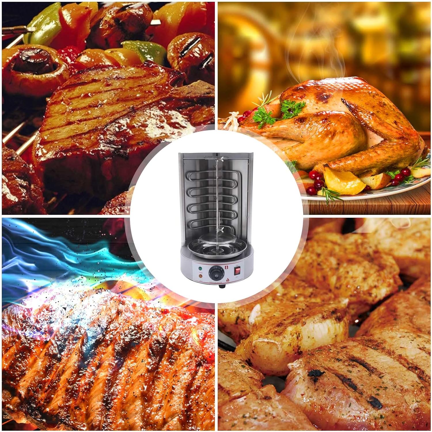 Countertop Vertical Rotating Oven Vertical Rotisserie Shawarma Machine for Home 360° Rotisserie 122-572°F(50-300°C) Roaster Oven - Stainless Steel