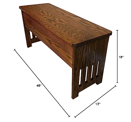 RRD Wooden Storage Bench – Mission Style Entryway Bench w/Flip Top Lid – Solid Rustic Quartersawn Oak Dining Bench w/Slats – Anti-Slam Hinges Wood