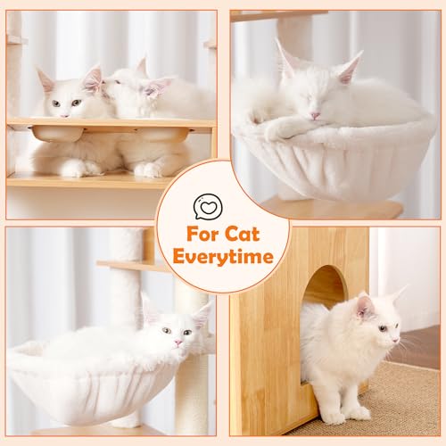 Heybly Cat Tree with Litter Box Enclosure, 76.8-inch Wooden mainecoons Cat Tower with Food Station,Extra Large Platforms