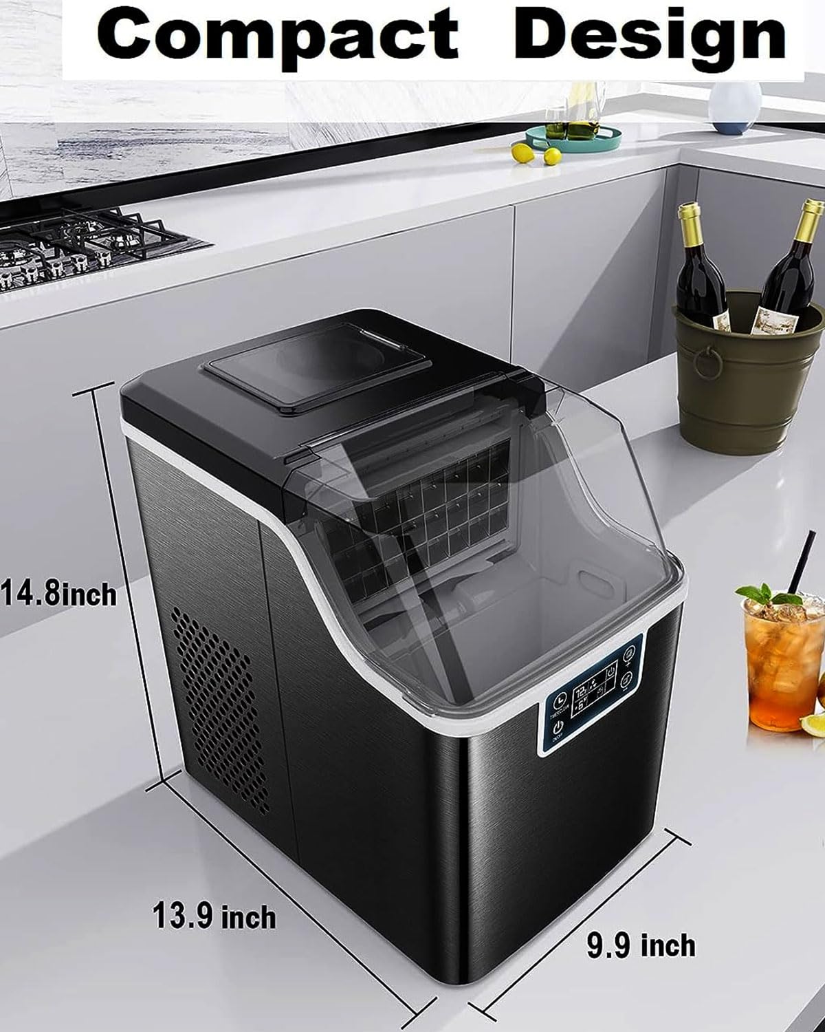 Kndko Ice Makers Countertop 45lbs,2-Ways Add Water,Ice Maker Self Cleaning,Ice Size Control,24H Timer,Party Countertop Ice Maker for Home Bar RV
