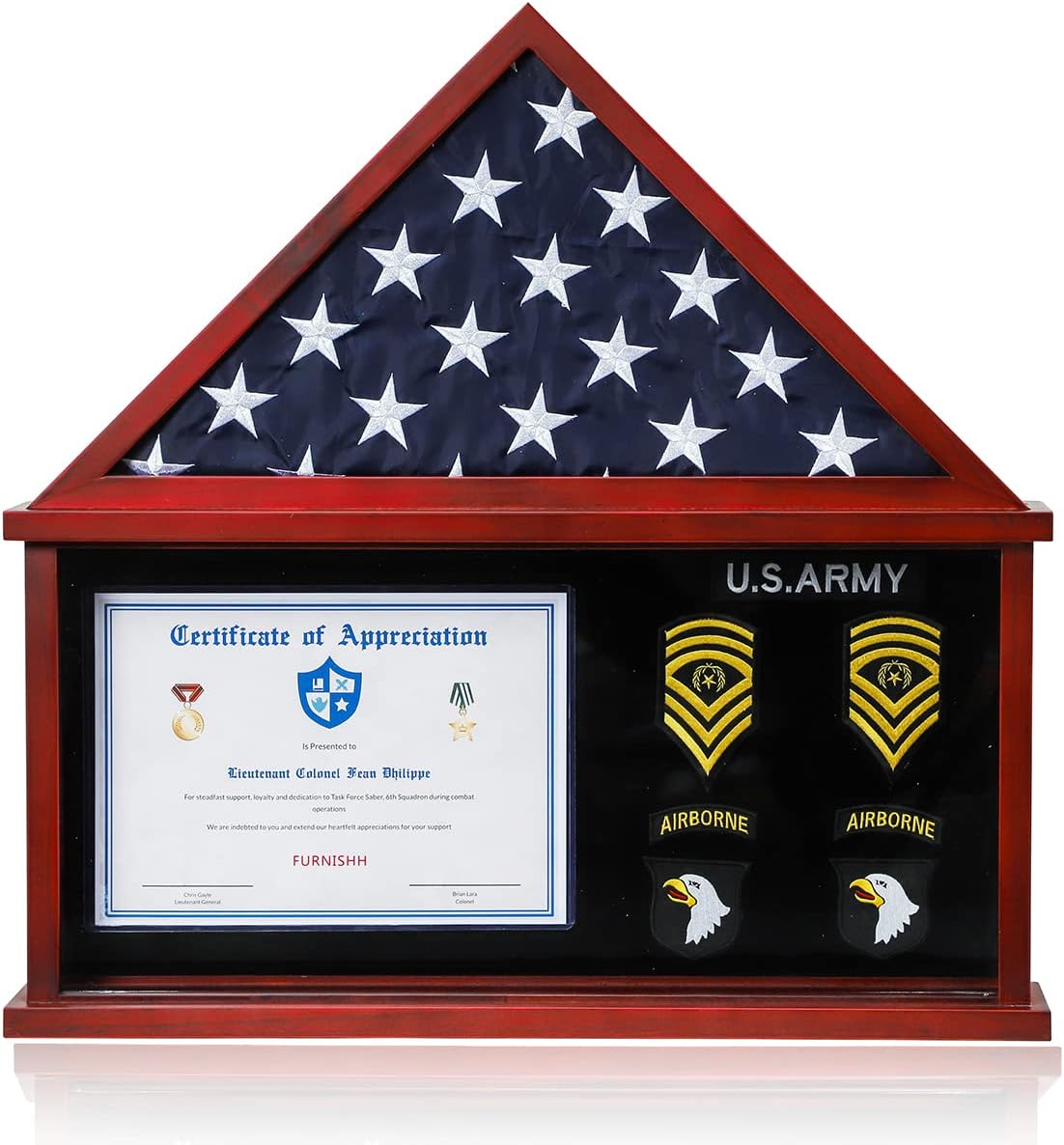 Flag Display Case for Folded Americian Flag with Certificate & Document Holder Display Frame Military Shadow Box for Army Navy Air Force Veterans