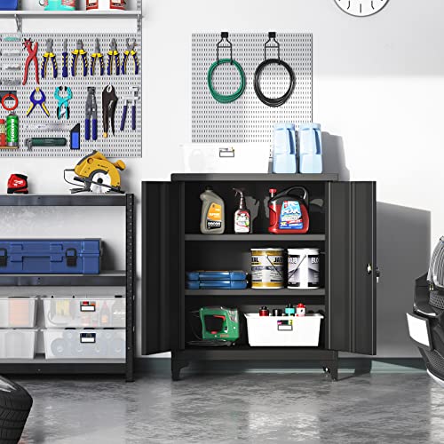 SONGMICS Garage Cabinet, Metal Storage Cabinet with Doors and Shelves, Office Cabinet for Home Office, Garage and Utility Room, Grey UOMC013G01