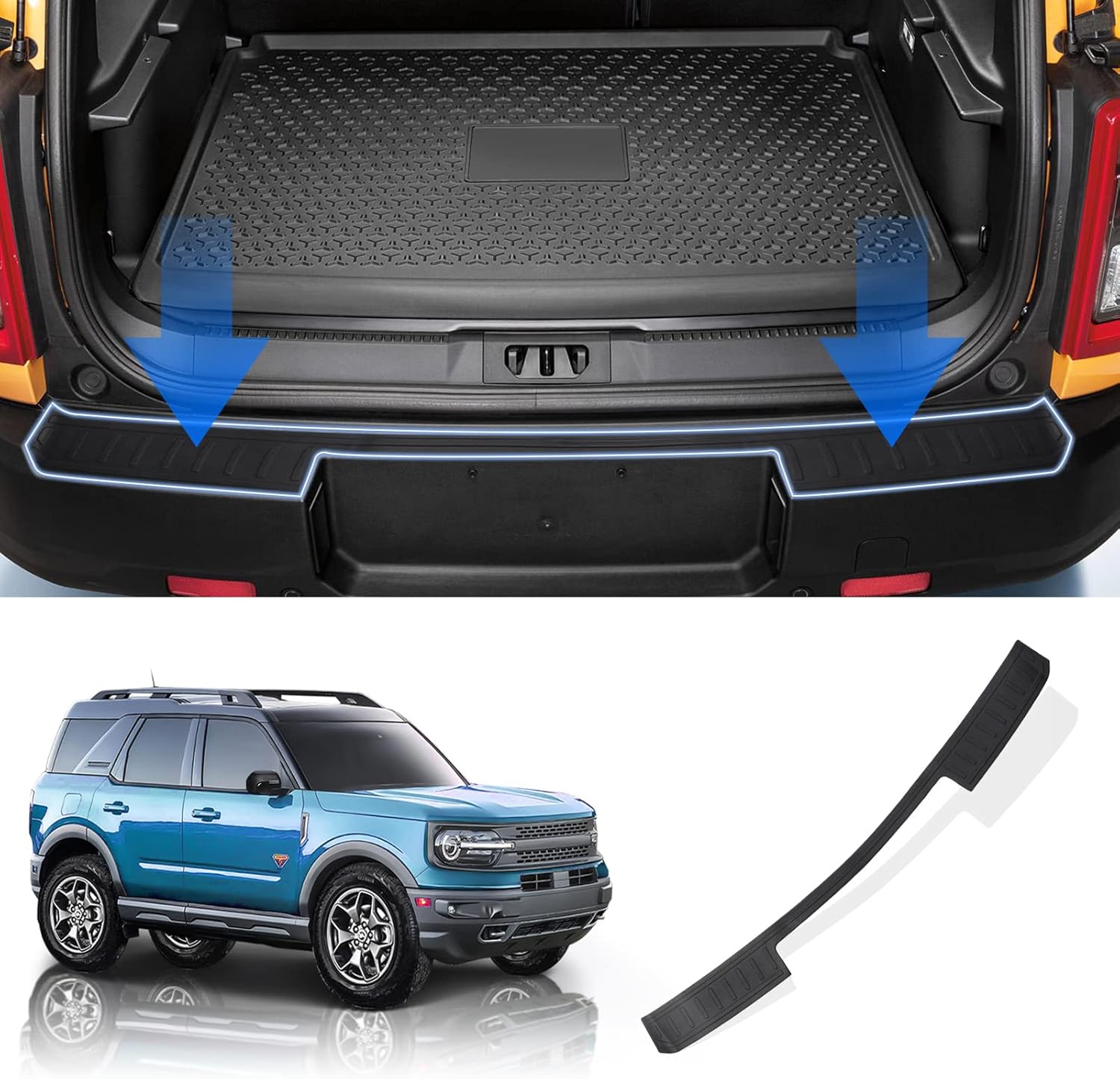Car Bumper Guard Compatible with 2021 2022 Ford Bronco Sport Accessories Scratch Resistant Exterior Rear Trunk Door Entry Protective Mat Black