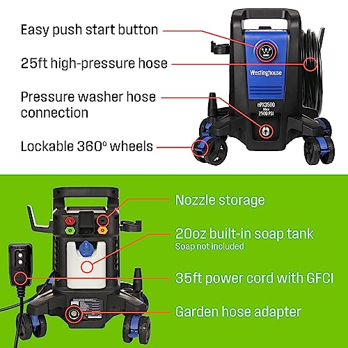 Westinghouse ePX3500 Electric Pressure Washer, 2500 Max PSI 1.76 Max GPM with Anti-Tipping Technology, Onboard Soap Tank, Pro-Style Steel Wand