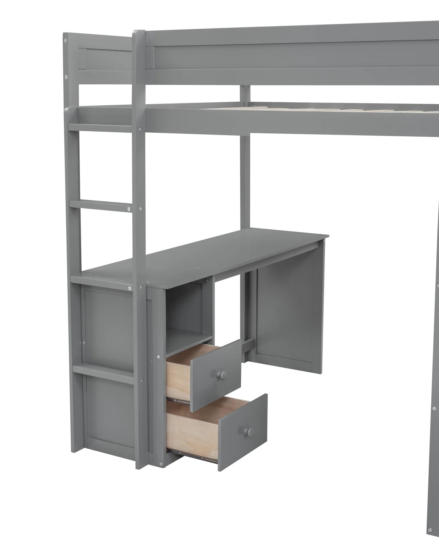 EUROCO Wood Full Size Loft Bed, Storage Desk and Drawers, Wardrobe with Clothes Hanger and Sliding Door for Living Room, Gray - Radiant Selections