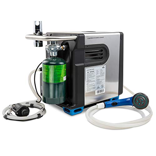 Hike Crew Portable Propane Water Heater & Shower Pump w/Built-in Battery | Compact Outdoor Cleaning & Showering System w/LCD