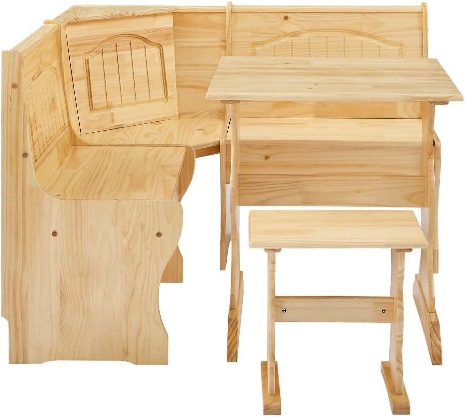 Traditional 3 Piece Solid Wood Breakfast Nook Dining Table Set With Side Bench, Hidden Storage Nook Table Set For Small Space