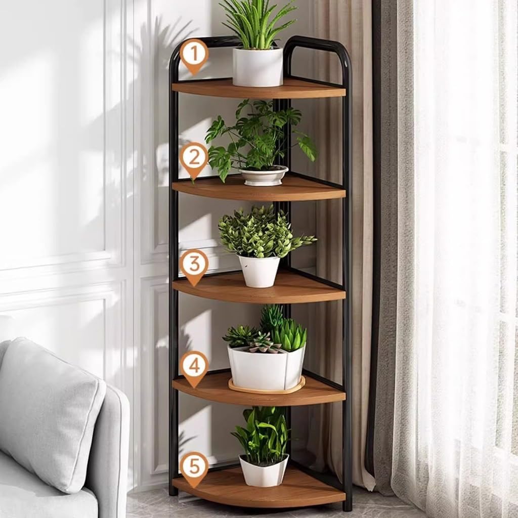5 Tier Wood Plant Stand, Indoor Corner Metal Flower Rack