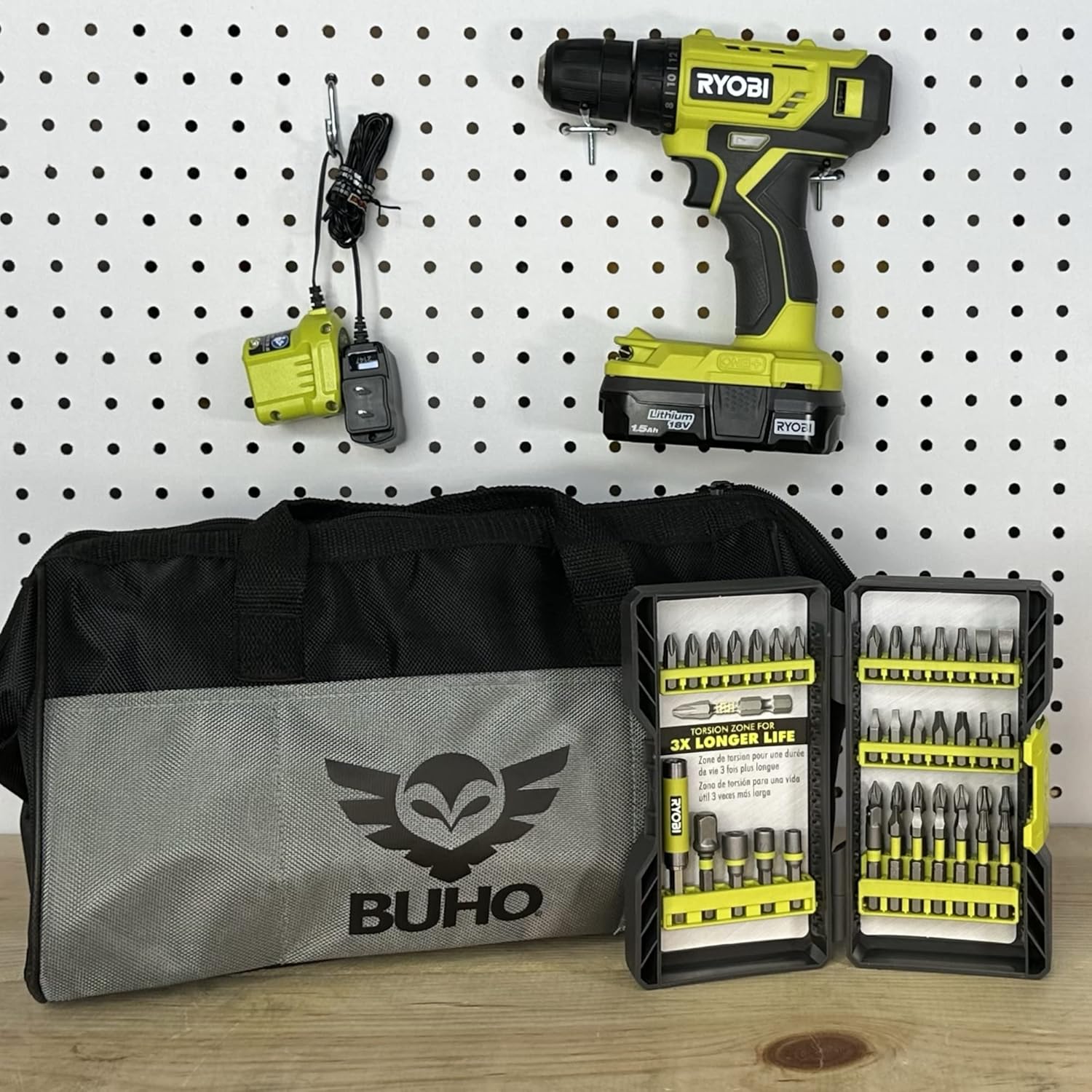 Cordless Drill Set Bundle with Ryobi 18V ONE+ Drill Driver, 3/8 Inch Chuck, 40 Piece Drill Bit Set, 1.5 Ah 18-Volt Lithium-ion Battery