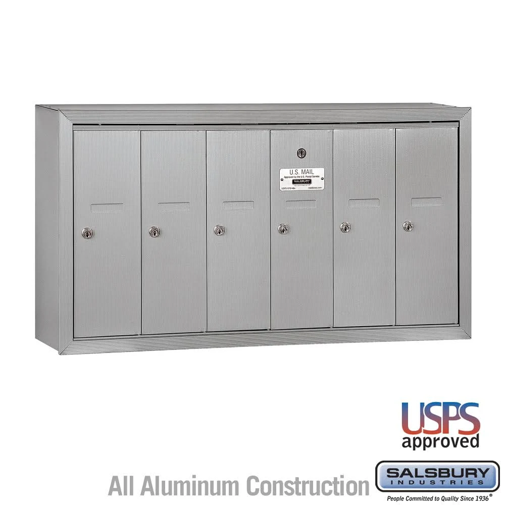 Salsbury Industries 3506ASU Vertical Mailbox - 6 Doors - Aluminum - Surface Mounted - USPS Access