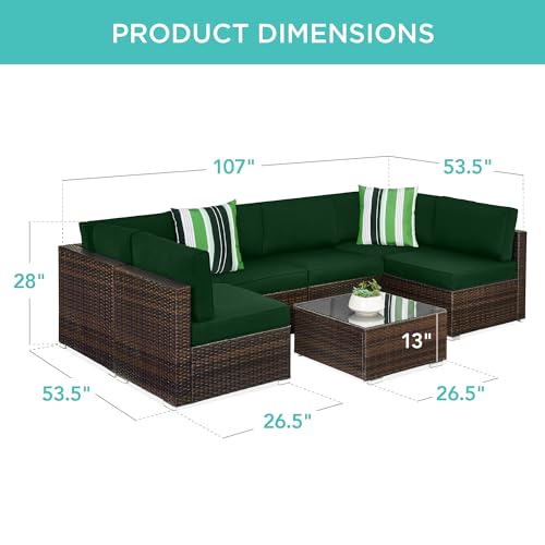 Best Choice Products 7-Piece Modular Outdoor Sectional Wicker Patio Conversation Set w/ 2 Pillows, Coffee Table, Cover Included - Gray/Navy