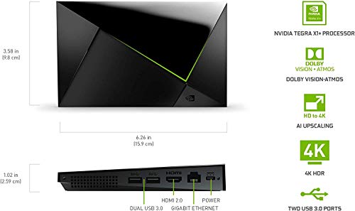 NVIDIA SHIELD Android TV Pro Streaming Media Player; 4K HDR movies, live sports, Dolby Vision-Atmos, AI-enhanced upscaling, GeForce NOW cloud gaming