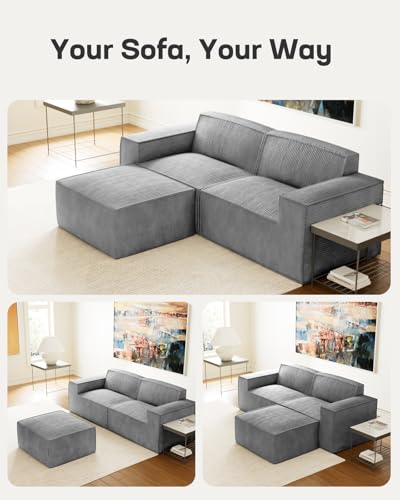 Marsail 142" Oversized Deep U Shaped Modular Sofa, Corduroy Cloud Couches with Deep Seats and High-Back Design
